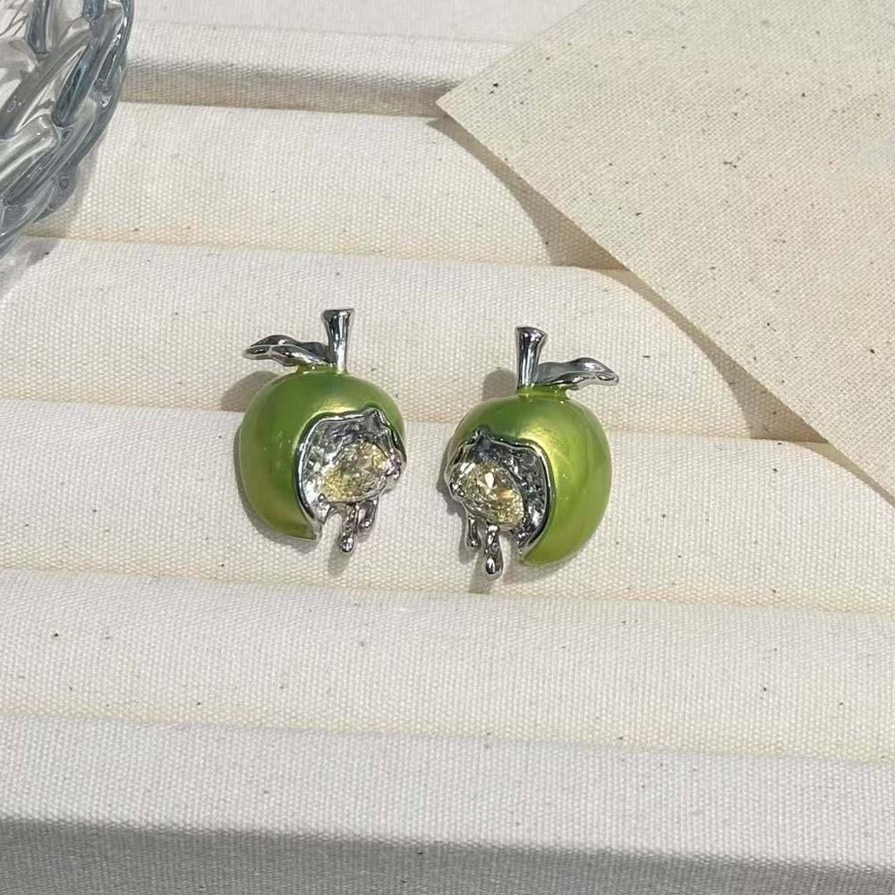Layered Green Fruit Choker Enamel Sweet Dainty Chain Fairycore Piece Stud Earrings Dating