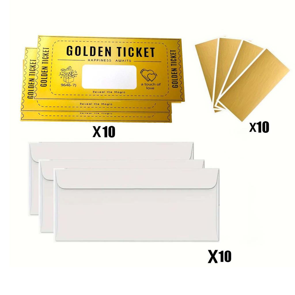 Golden Ticket Scratch Card with Envelopes - DIY Voucher for Birthday, Wedding Party Surprise Gift