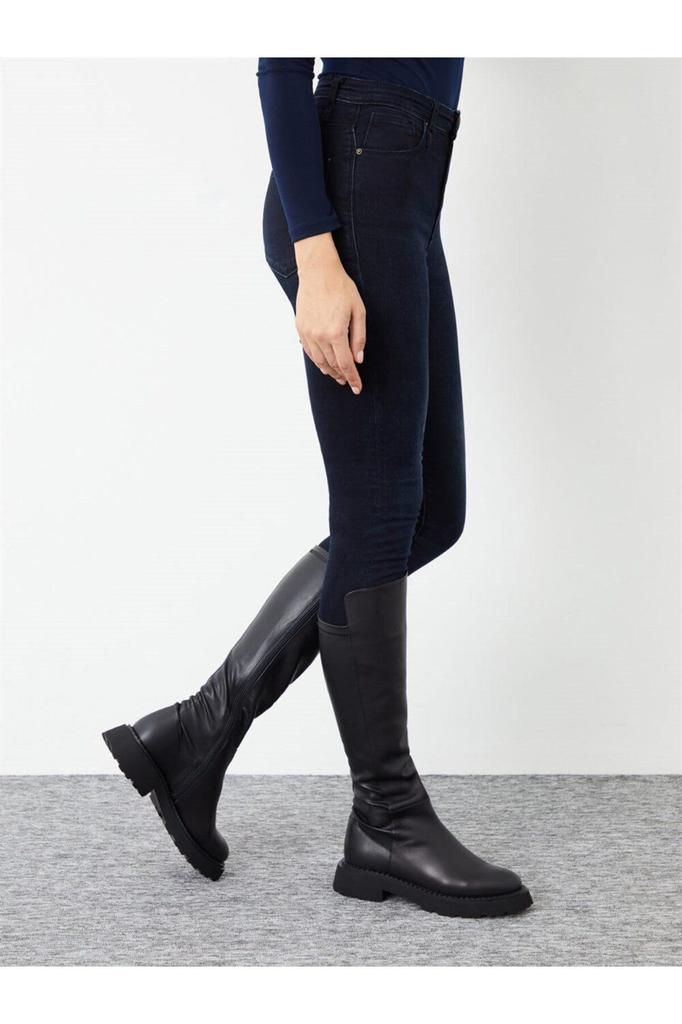 Women Modern Stylish Fashion Boots Boots Genuine Leather Rano Black Leather Black Leather Stretch Boots