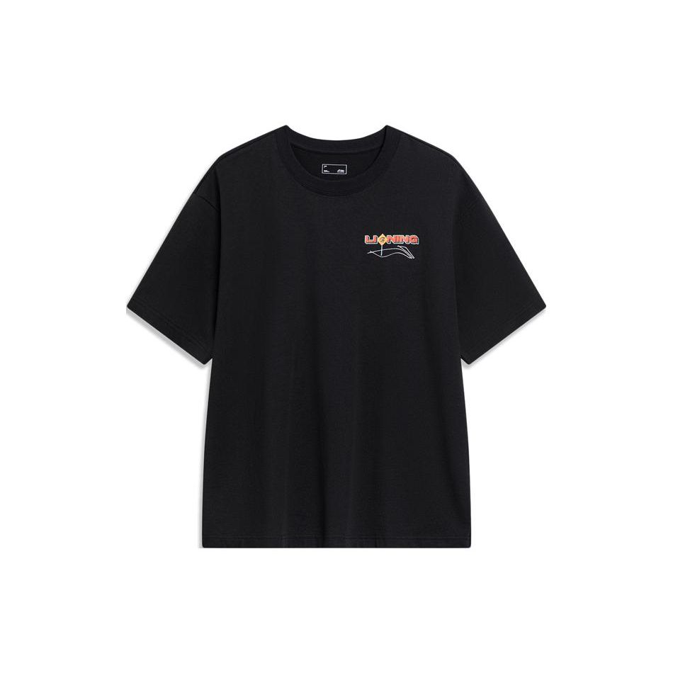 Li-Ning Printed Letter Pattern Round Neck Pullover Short Sleeve T-Shirt Men Tops Black AHSU017-1