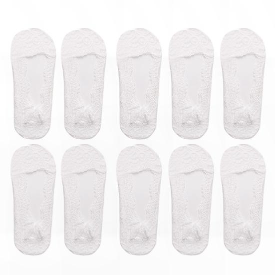 5 Paar Damen Spitzensocken Kurz geschnitten Flach Unsichtbar Hohe Absätze Füßlinge Einfarbige Hohe Elastizität Anti-Rutsch Schweißabsorbierend Schrumpffest