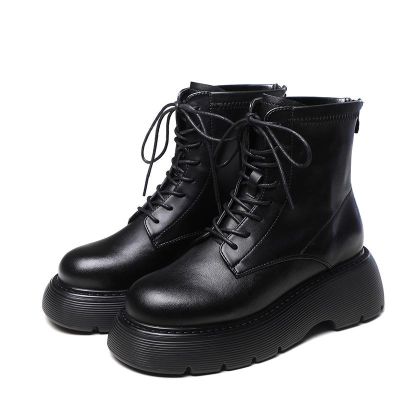 Leather Platform Martin Women's New Autumn and Winter Medium Tube Velvet Elastic Short Sub-size Single Women's Shoes