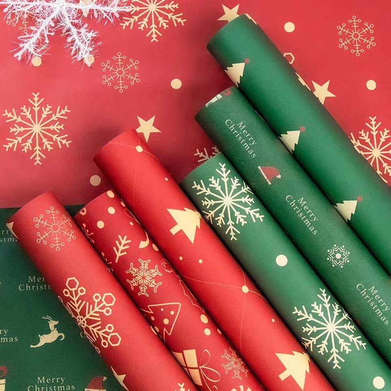 10/1PCS Christmas Wrapping Paper Vintage Kraft Festival Gift Wrap with Xmas Tree Snowflake Patterns for Present Packing Decor