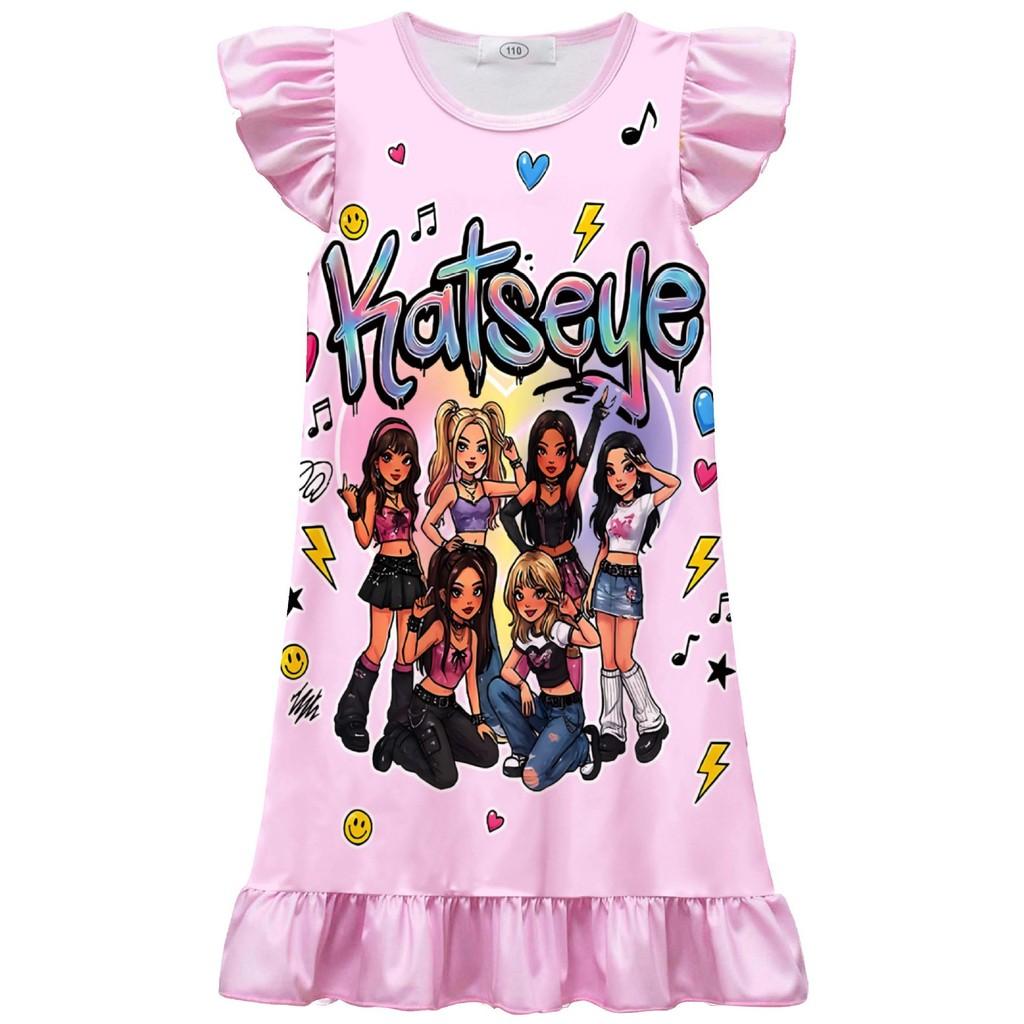 

82609 Girls KATSEYE Printed Korea Singer Pleat Casual Dress 150cm рожевий