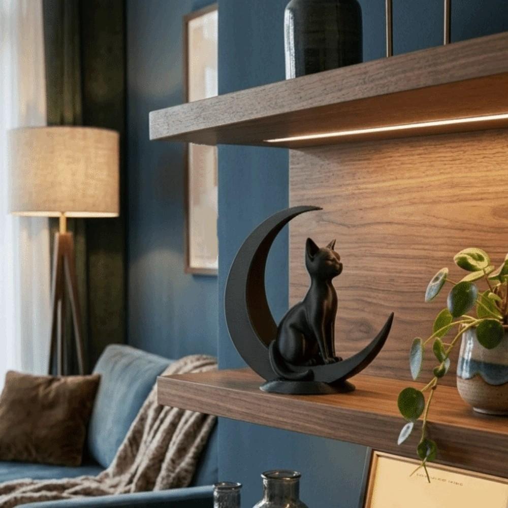 3D Printed Moon Cat Decoration Art Crafts Cat Statue Decorative Desktop Decoration Table