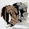 Korean Rhinestone-Inlaid Floral Flannel Headband: Elegant, Shiny, and Widened Design for Banquets.