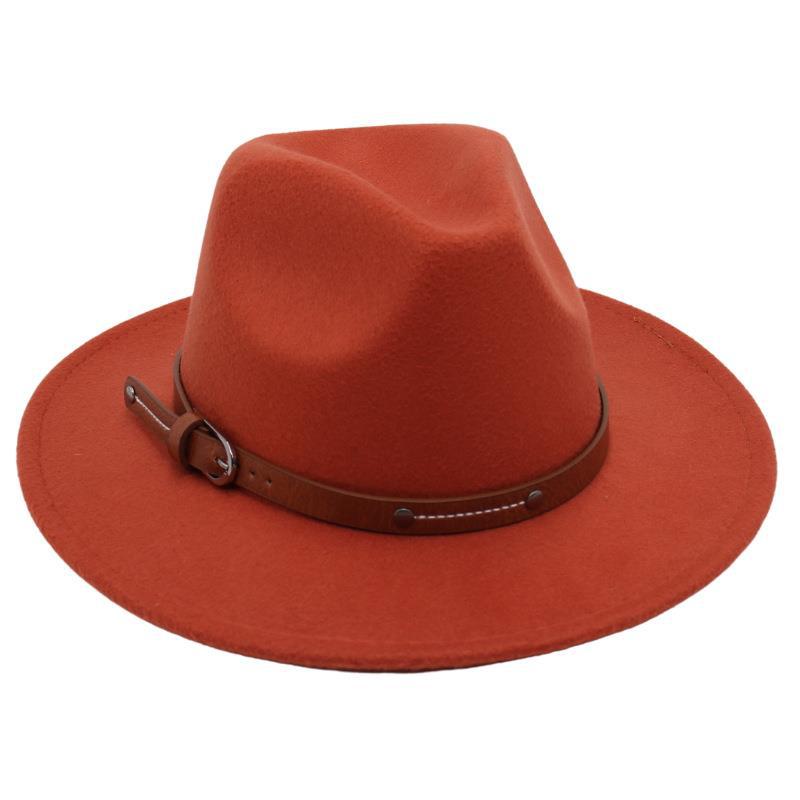 Big Edge Top Hat Belt Buckle Jazz Hat Men'S And Women'S Felt Hat Street Shooting Gambler Hat Concave Fedora Hat Tide