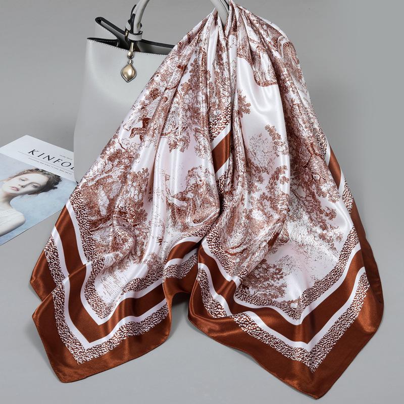 Foulard quadrato in seta stile influencer: Sciarpa da collo da donna alla moda, Sciarpa, Protezione solare, Garza stampata, Accessorio per abbigliamento professionale