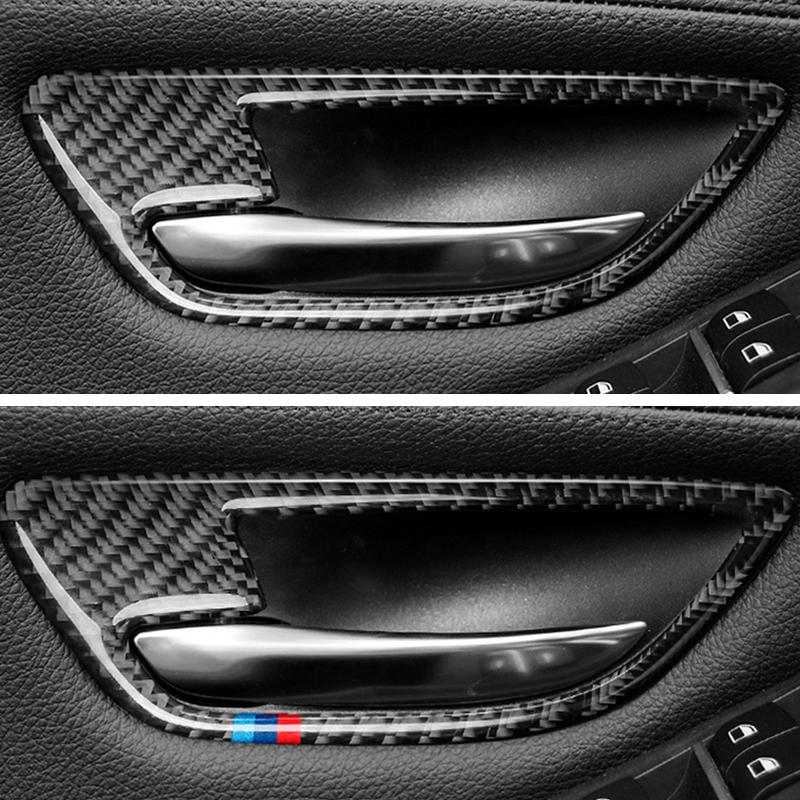 4 peças de carro fibra de carbono real maçaneta da porta interior tampa da tigela guarnição para bmw série 5 f10 2011 2012 2013 2014 2015 2016