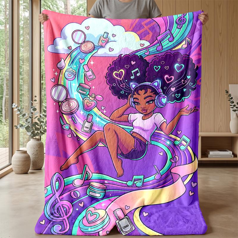Music and Makeup Fantasy Theme Blanket Lightweight Warm Flannel Blanket Decorative Throw Blanket for Home Decoration