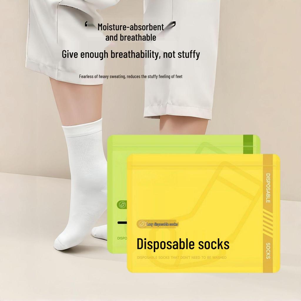 Odor-Resistant Unisex Disposable Socks for Autumn & Winter Travel - Black Mid-Calf