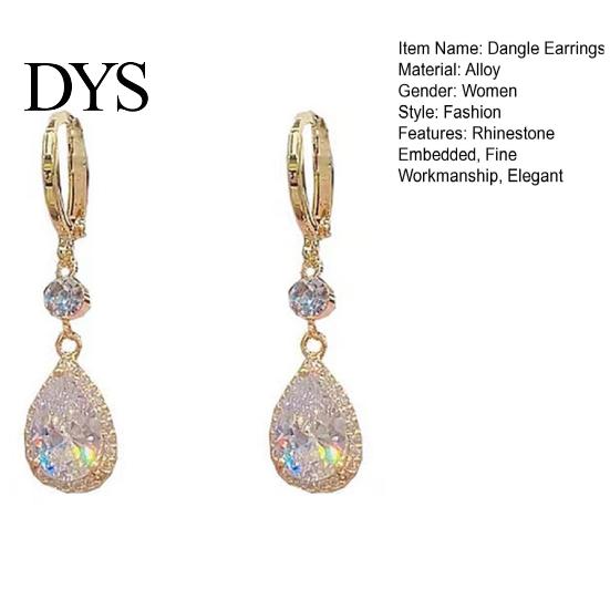 Girls Earrings 1 Pair Dangle Water Drop Pendant Elegant Golden Hypoallergenic Sparkling Rhinestone Women Fashion Jewelry