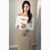 Design High-waisted Short Top, Chic Spice Girl One-word Shoulder Slim-fitting Bottoming Shirt, Women's Inner Fit, Long-sleeved Exposed Navel