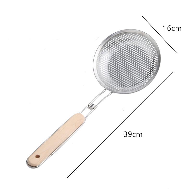 Stainless Steel Handhold Frying Skimmer Wooden Handle Oil Drainer Anti-slip Soup Foam Filter Multifunctional Kitchen Accessories
