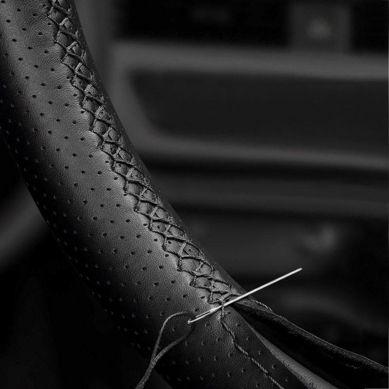 Car Accessories Braid Steering Wheel Black Leather Cover Hand Sewing Trim For Nissan Teana Murano Z51 Elgrand Quest