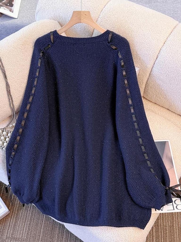 Plus Size Women's Winter Sweater - Loose Knit Wool Top with Stylish Design (130-350 Jin)