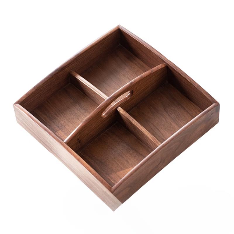 OLOEY Black Walnut Partitioned Fruit Box with Handle