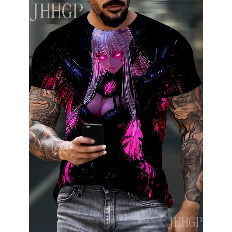 

Plus Size Men s 3D Pretty Woman Print T-Shirt, Casual Crew Neck Short Sleeve T-Shirt S