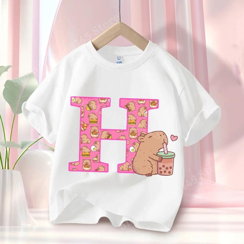 

Cute Axolotl Loves Strawberry Milk Doodle printed kids T-shirt summer pure cotto 150