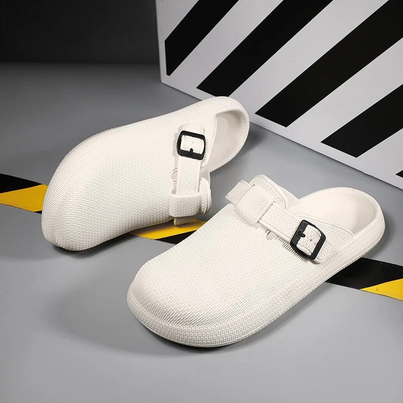 

Slippers for Men Couple Women Home Shoes Wear-resistant Beach Non-Slip Soft and Comfortable Thick Bottom Flat Sandals Fashion 44-45 белый