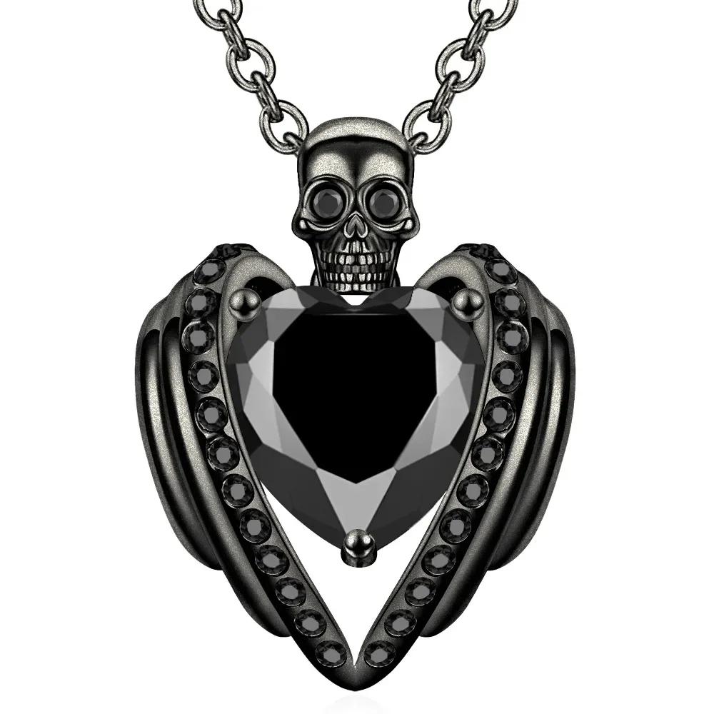 Heart Purple Red Angel Wing Crystal Zircon Women's Skull Black Pendant Necklaces Mother's Day Halloween Christmas Jewelry