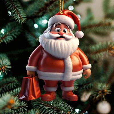 Ozdoby Santa Clause 2D Kreslený Santa Claus Akrylový Přívěsek Vánoční Strom Závěsná Dekorace na Sváteční Strom