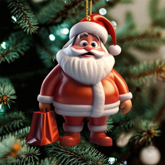 Santa Claus Ornaments 2D Cartoon Santa Claus Acrylic Pendant Xmas Tree Hanging Decoration for Holiday Tree Decor