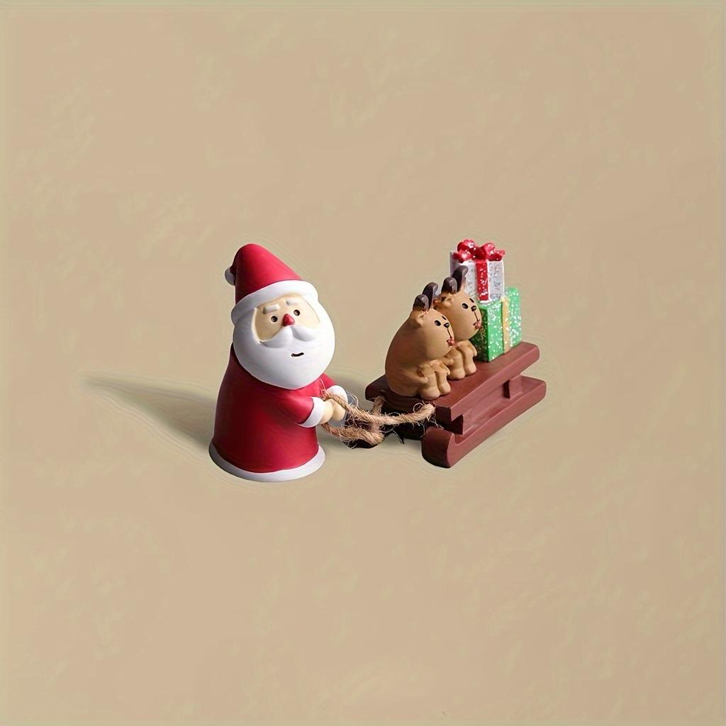 Mini Resin Santa Sleigh Decor, Christmas Tabletop Snow Scene. Creative Gift, No Electricity Needed.