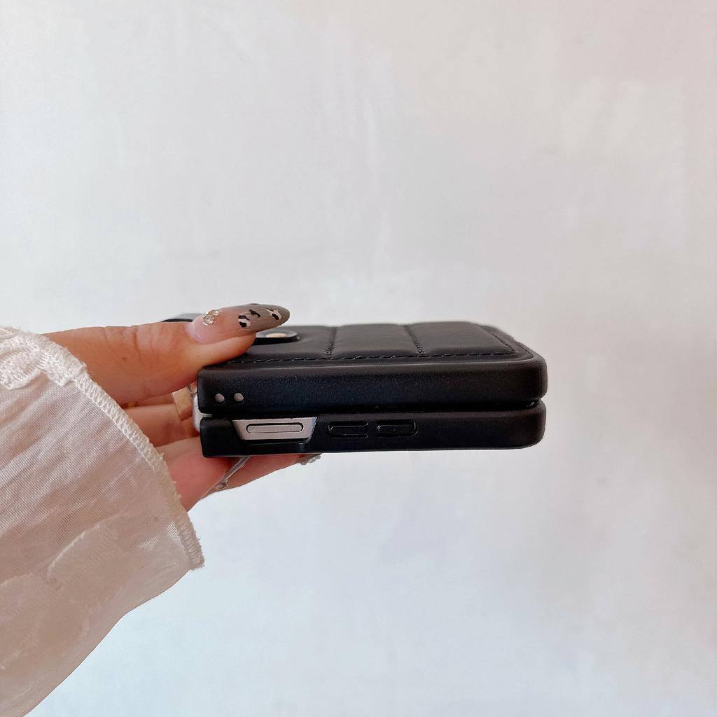 For Xiaomi Mix Flip 2 Case Case Down Jacket Style Rhinestone Decor Ring Holder Leather Coated PC Phone Cover