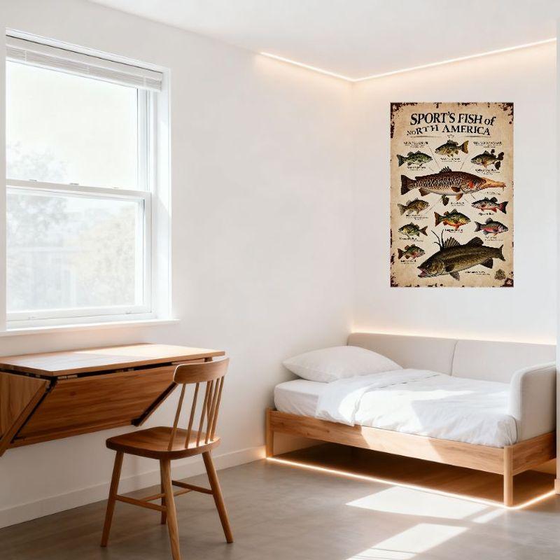 Vintage Sportfisch Nordamerikas Metallblechschild Rustikale Gealterte Illustration Kunst für Man Cave Heimdekoration Wandplakette Sammlung