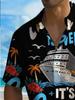 Men'S Hawaiian Shirt - Vibrant Blue, White, And Orange Nautical 3D Print, with a Collar, Made of Polyester Fabric, Regular Fit, Machine Washable,