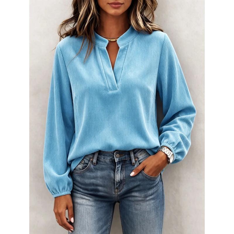 Women S Long Sleeve V Neck Lantern Sleeve Loose Knit Top