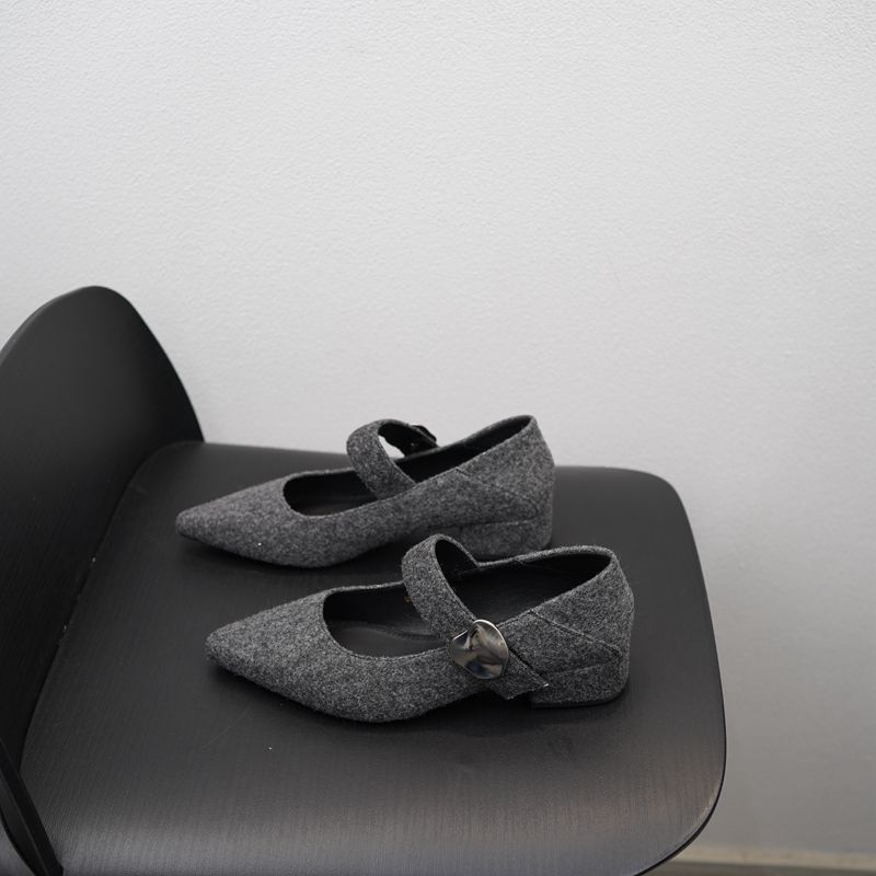 2025 Spring New French Temperament Pointed Outer Wear One-word Belt Versatile Middle Heel Shoes Suede Commuter Single Shoes Women's Shoes