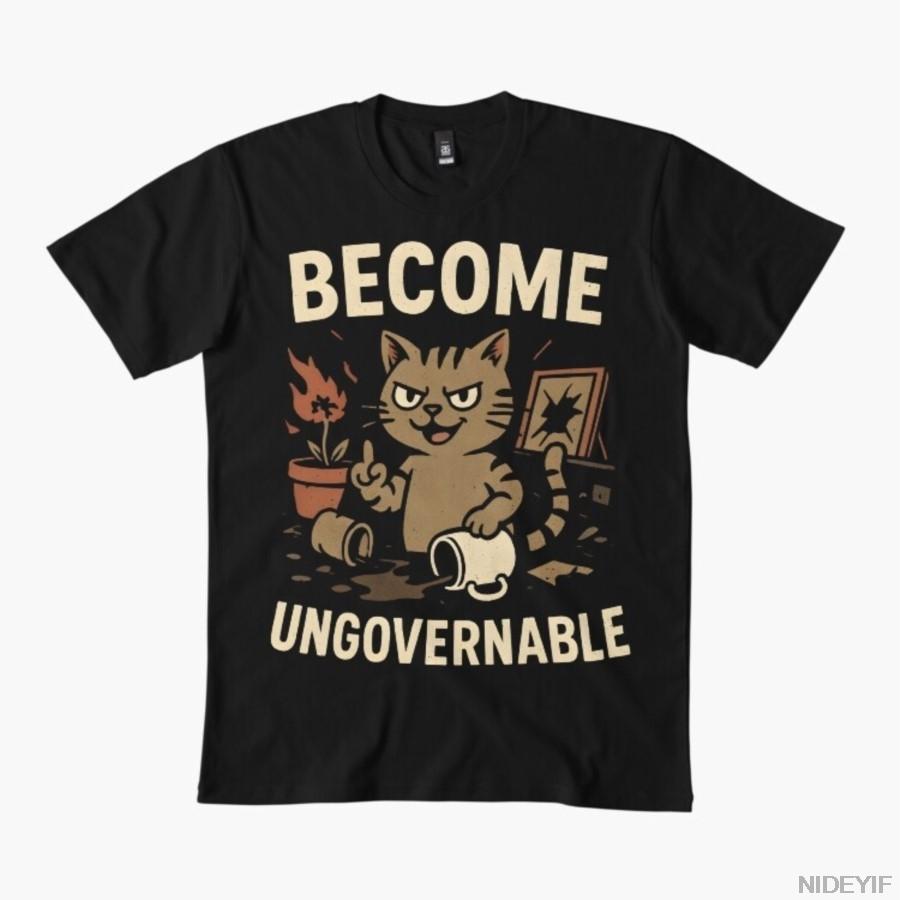 Become Ungovernable Cat T-shirt For Men Women 100% Cotton T Shirts Short Sleeve Tops 1114-2