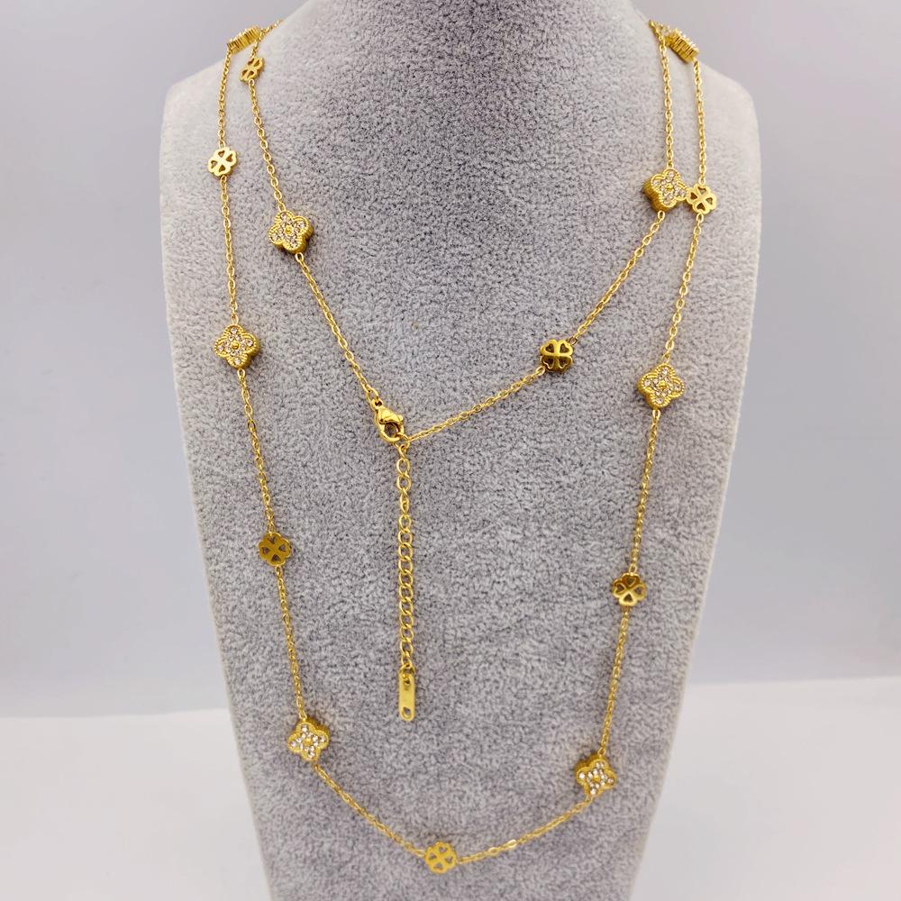Titanium Steel 9MM Four-leaf Flower 20 Flowers Sweater Chain 90CM Double-sided Lucky Four-leaf Clover Necklace Spring Fall and Winter Necklace