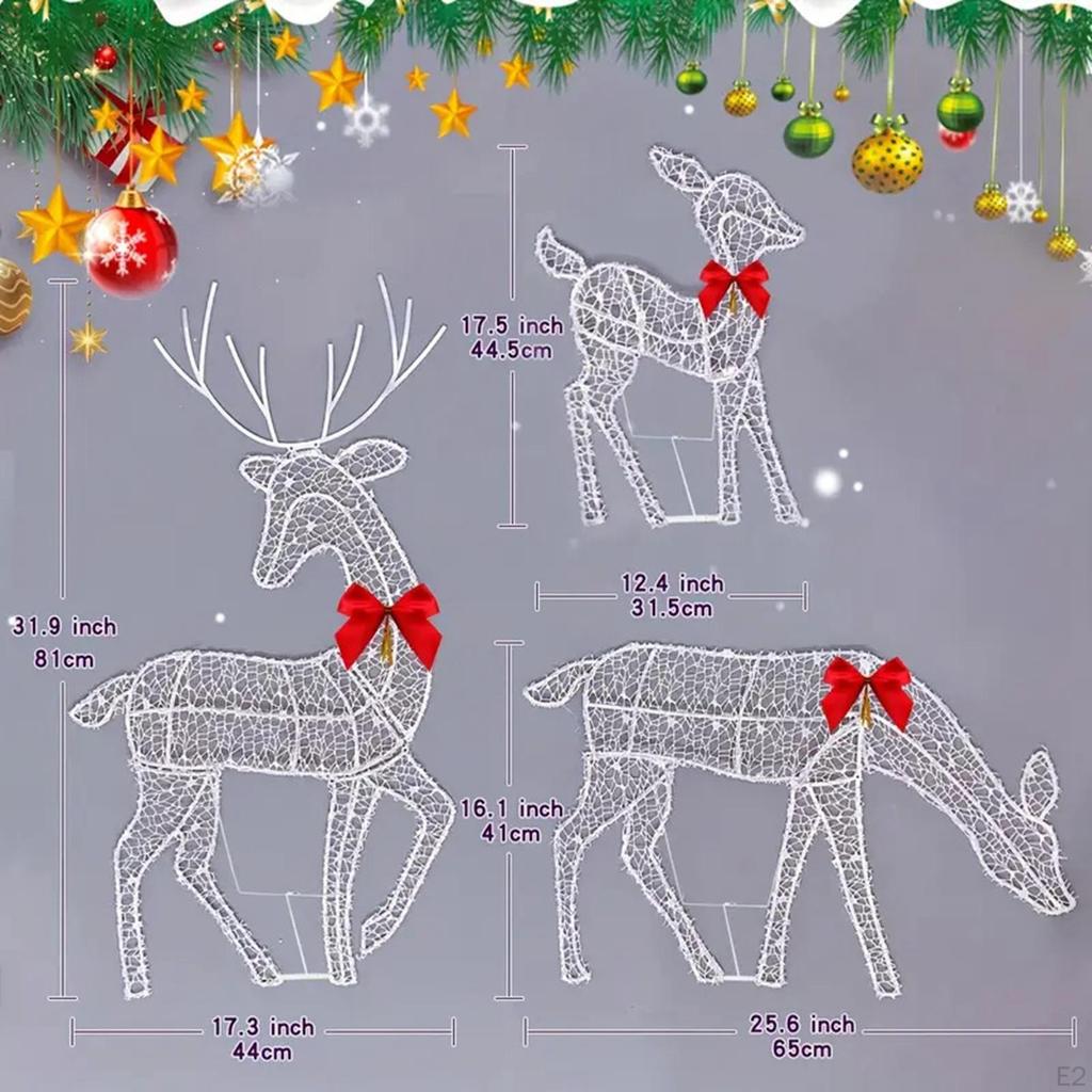 3 Piece Christmas Reindeer Decoration Yard Ornament Lighted Deer Set for Patio Festival