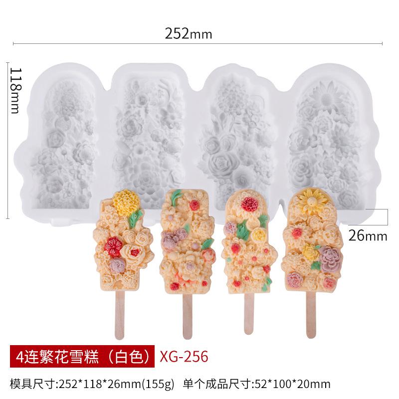 Four Cavity Flower Popsicle Mold Food Grade Silicone Ice Cream Maker for Home Use