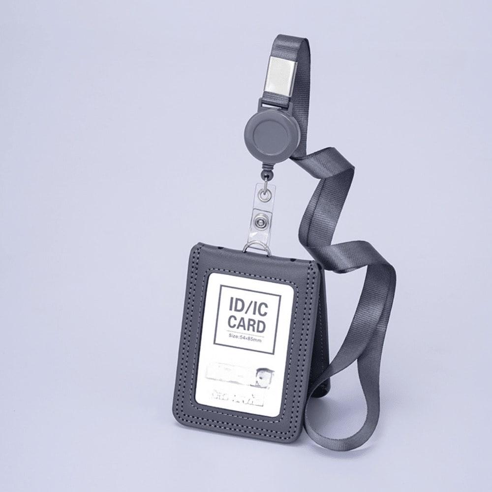 Pochette pour carte d'identité, Permis de travail, Étui en cuir, Carte de travail, Cordon rétractable, Porte-badge poitrine, Disque de label, Carte de travail, Pochette pour carte de bus (Grey,C-multicolor) gris