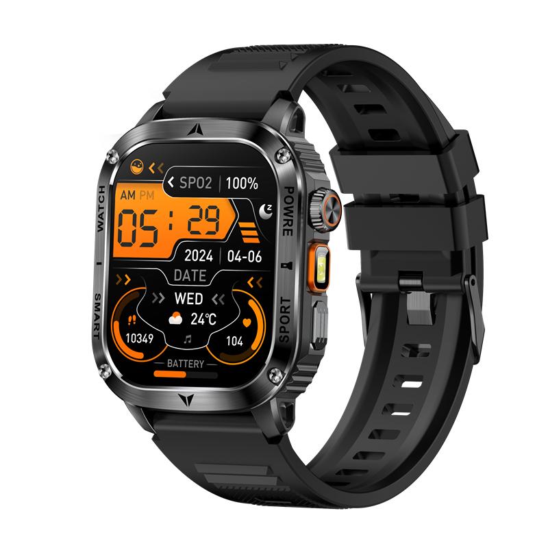 AK80 Smart Watch 2.01inch Large Screen LED Flashlight BT Calling Men Outdoor Sports Fitness Tracker Health Monitoring Smartwatch