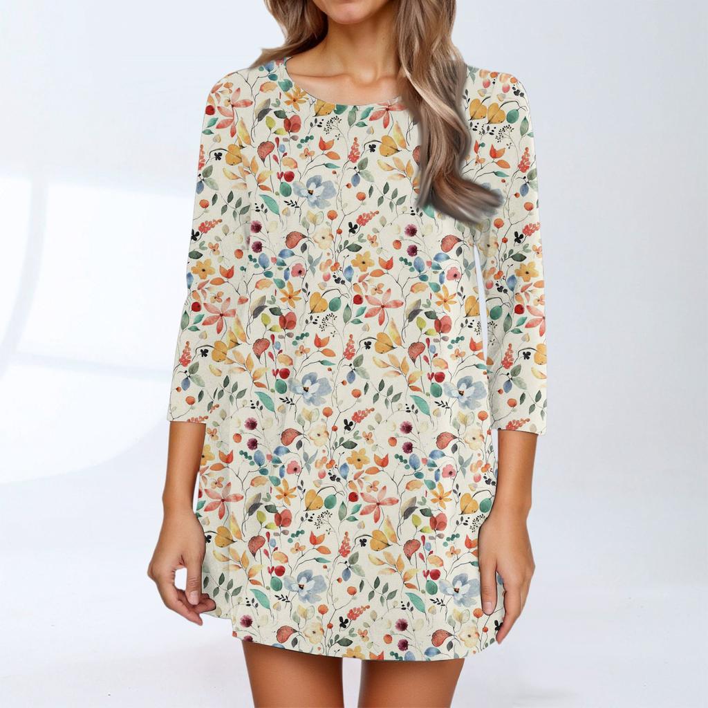 Dammode Casual Trekvartsärm Rundhalsad Topp