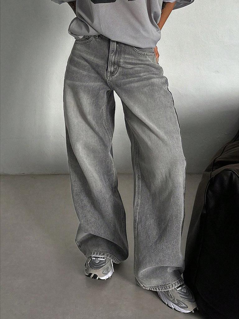 Fashion Vintage Denim Jeans Women Spring New Style Draped Straight Leg Loose High Waist Wide Leg Casual Pants
