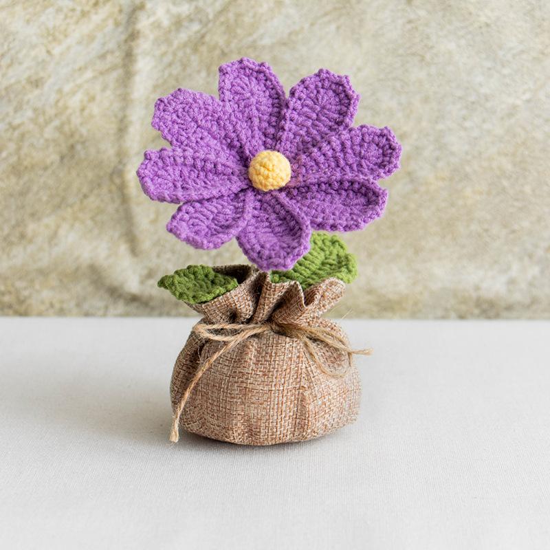 2025 Knitted Flowers Potted Cute Crochet Flowers Knitting Flower Wedding Guest Gift Crochet Rose Sunflower Table Decor