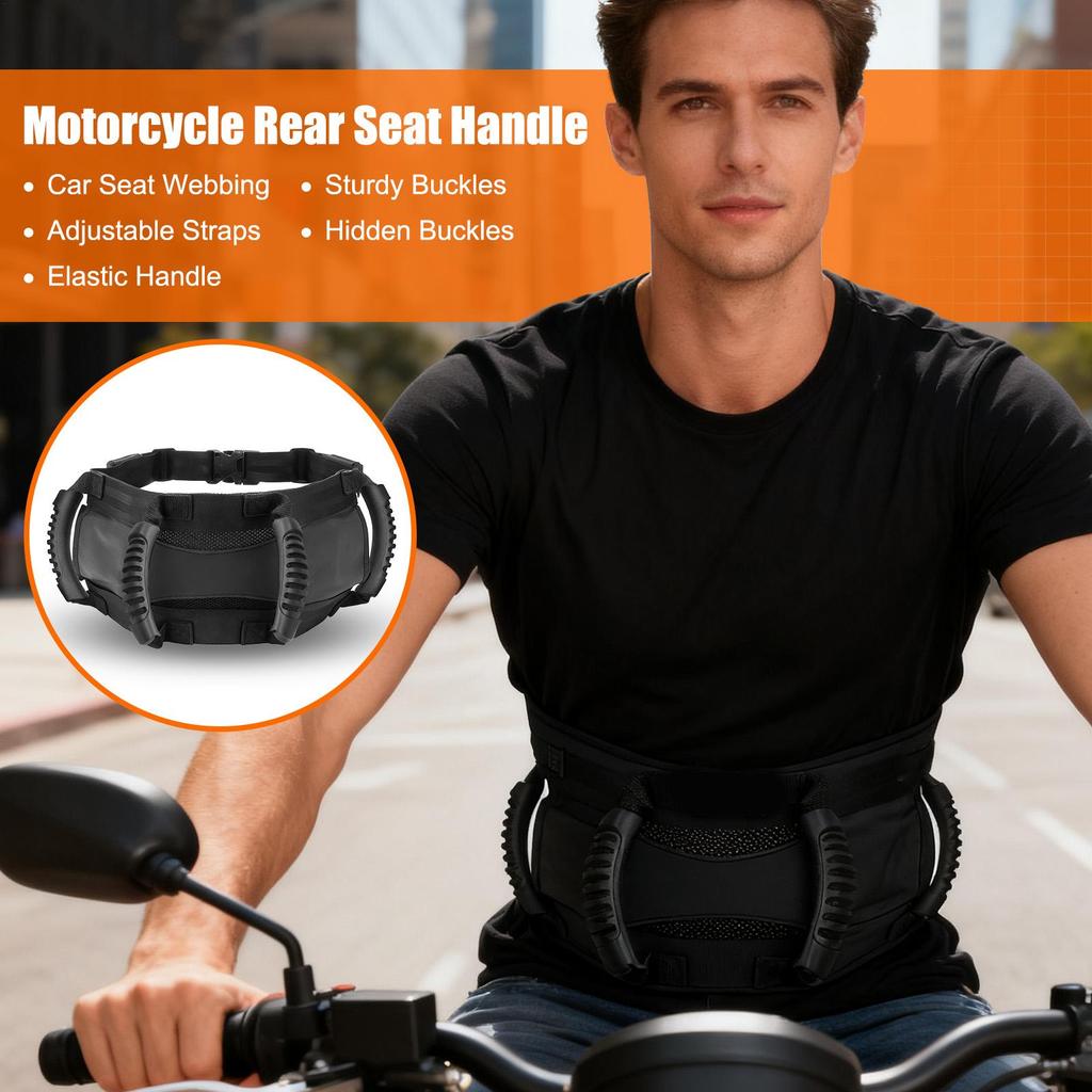 Motorcycle Passenger Handles Adjustable Safety Strap Motorbike Waist Belt Back Seat Handle For Riders Kids Adults ATV Snowmobile