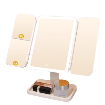 Καθρέφτης ηθοποιού με LED για Τραπέζι Μακιγιάζ, 3 Χρώματα, USB, Αφή, Λευκός Καθρέφτης, Φωτισμός Τριών Θέσεων, Καθρέφτης, Καθρέφτης, 2x/3x Μεγέθυνση, Εναλλαγή, Τύπου-C