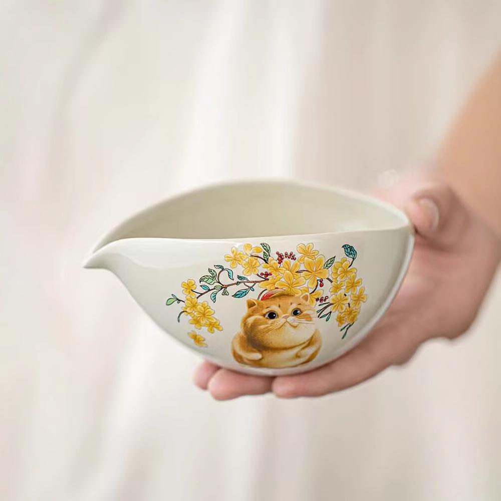 Plant Ash Huanxi Han Cat Justice Cup Single Ceramic Women'S Tea Water Separator Kung Fu Tea Ceremony Tea Set Spare Parts