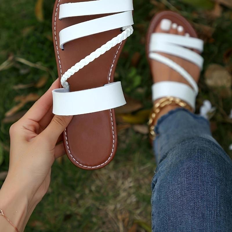 Womens Chic Braided Open Toe Anti Slip Sole Beach Casual Slide Sandals Flip Flops