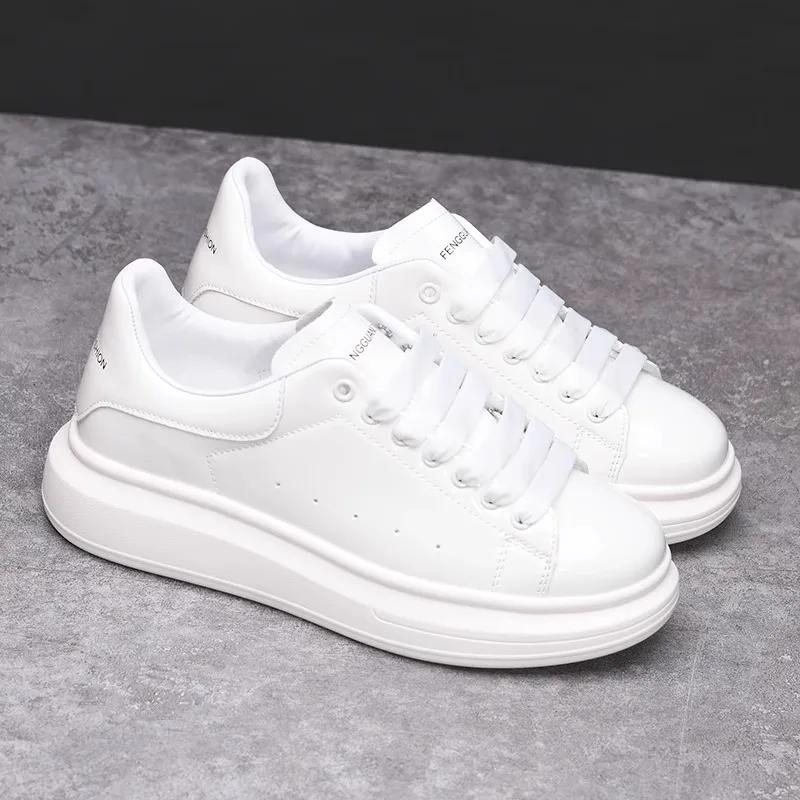 Brand Men's Shoes Black Glossy Casual Men Shoes White Fashion Couple Sneakers Man Shoes for Men