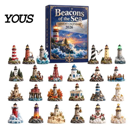 Kreatives Schreibtischzubehör Acryl Meeresleuchtturm Adventskalender, 24-Tage-Countdown-Box mit Miniatur-Szene, Maritime Retro-Szenen und Überraschung A gray