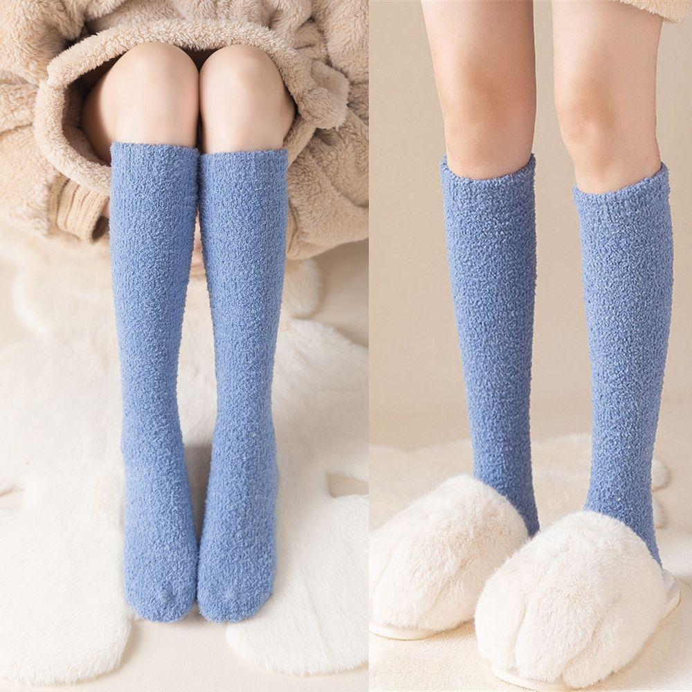 Pure Color Men Women Thick Soft Breathable Fluffy Cosy Coral Velvet Socks Sleep Socks Bed Floor
