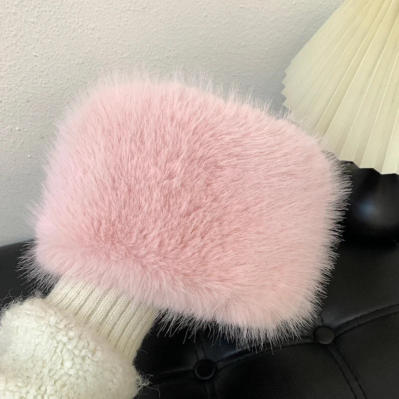 

Warm Women s Beanie Winter Hat Fluffy Fur Bucket Hat for Women Plush Fisherman Hat Thicken Cold Snowy Day Panama Cap Snow Caps рожевий
